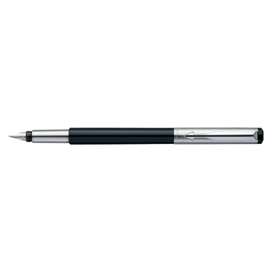 Parker Vector Metallix Fountain Pen (F) Black with Quink Ink Bottle